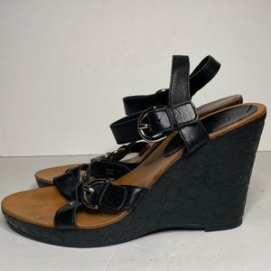 Coach | Shoes | Coach Black Strappy Wedge Sandals | Poshmark